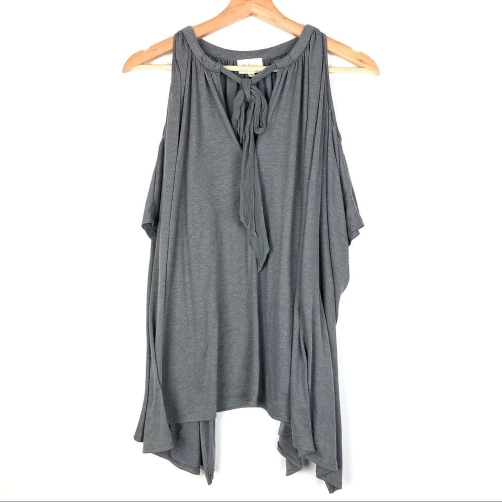 ANTHROPOLOGIE DELETTA Tulay Top XS/S cold shoulder gray bow t610